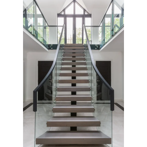 Arc-shaped flared design for straight-ribbed staircase