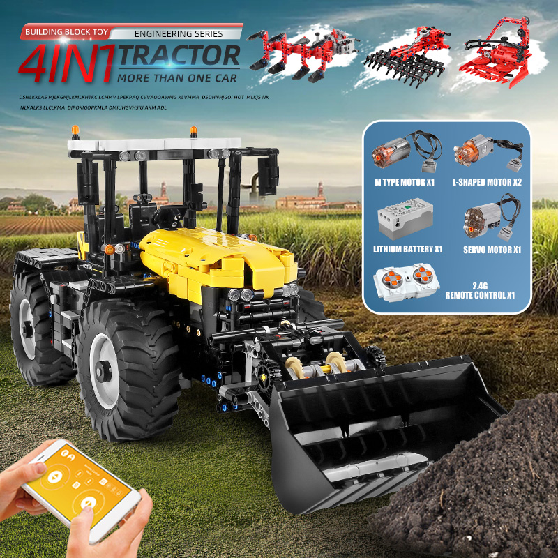 MouldKing 4 In 1 Technical Motorized Grassland Harrow Tractor Farming Agriculture Cultivator Loader Truck Building Blocks Toys