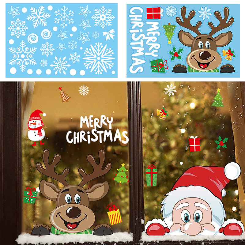 Christmas Window Decal Santa Claus Snowflake Stickers Winter Wall Decals for Kids Rooms New Year Christmas Window Decorations