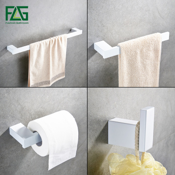 FLG Bath Hardware Sets Bathroom Wall Mount Towel Bar,Robe hook,Paper Holder White and Black Style Accessories 4pcs set G120-4W