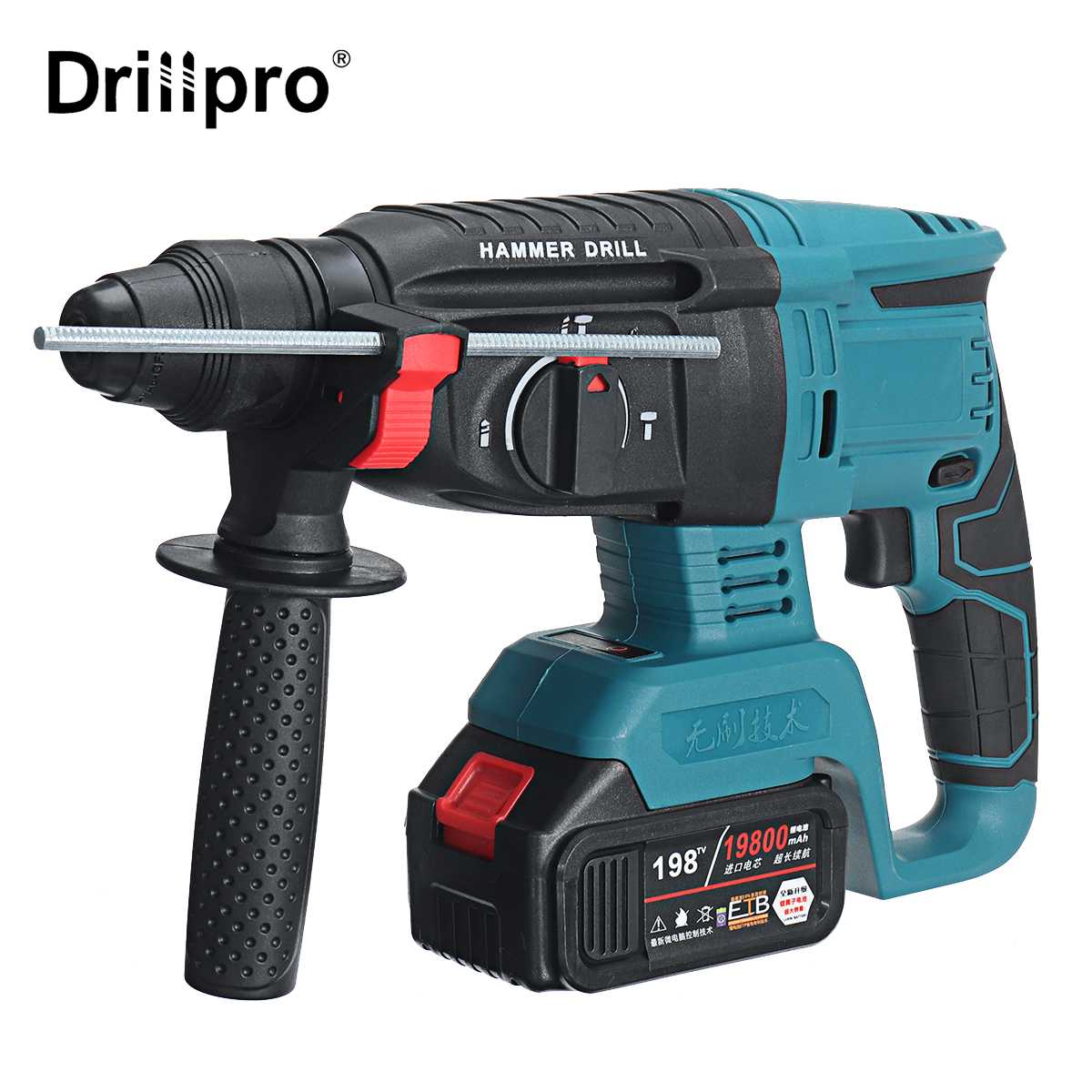 21V Brushless Electric Rotary Hammer Rechargeable Multifunction Electric Hammer Impact Power Drill Tool with 19800mAh Battery