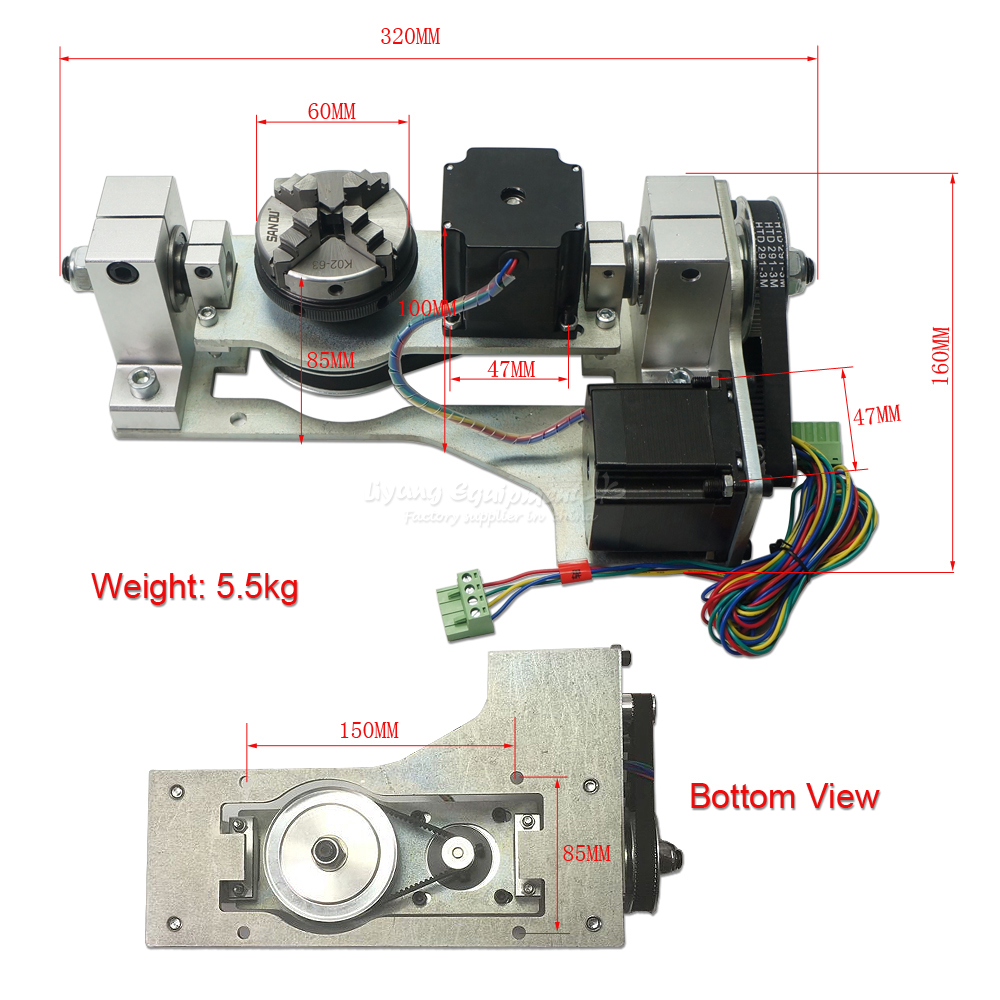 4 jaw chuck rotary 60MM Center height 55mm A/B 4th rotation axis with table for wood router cnc engraving machine 3040