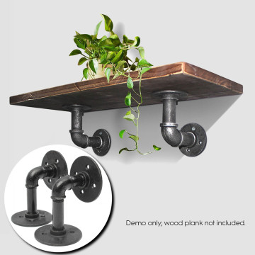 2Pcs/set Vintage Black Iron Pipe Shelf Bracket Wall Mounted Storage Shelf Holder Racks Bethroom Bookcase DIY Decor