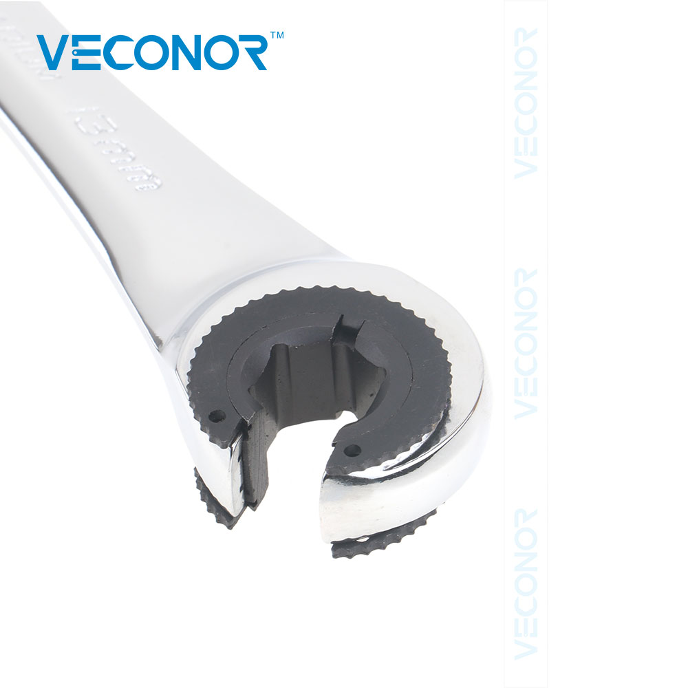 VECONOR Ratchet Flare Nut Wrench Tool 8-19mm Mirror Polish 72T Ratcheting High Torque Spanner Professional Repair Tool