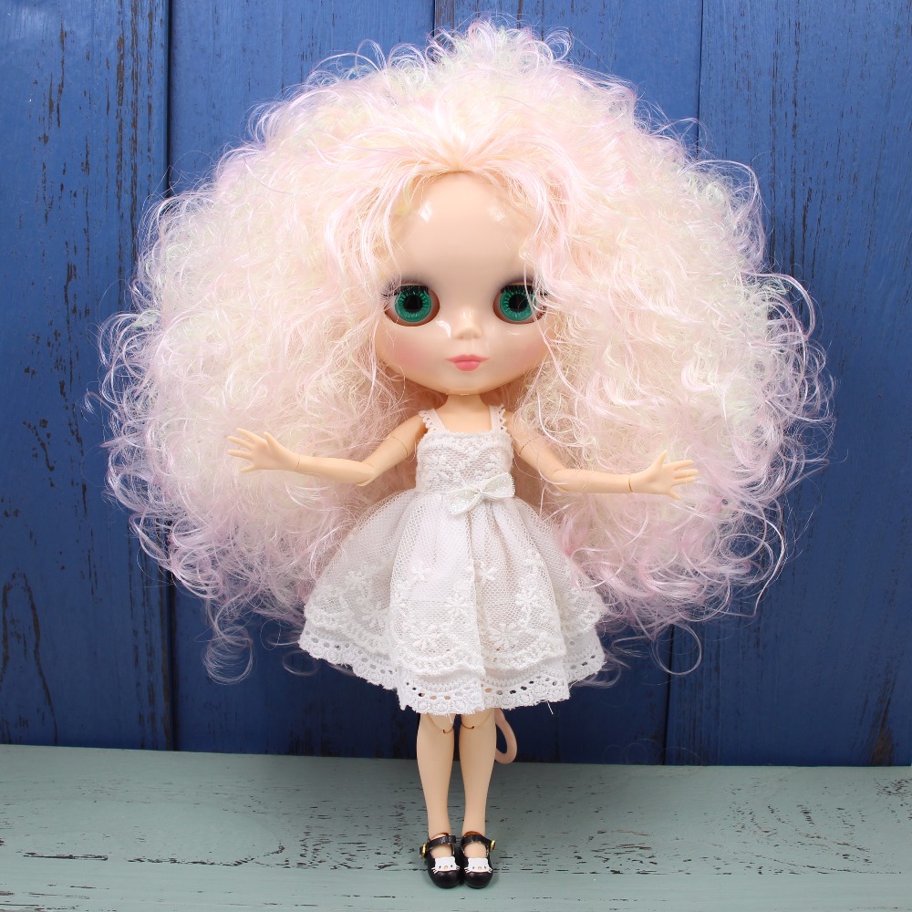 ICY DBS Blyth Doll 1/6 bjd pink mix yellow hair natural skin joint body shiny face 30cm nude doll