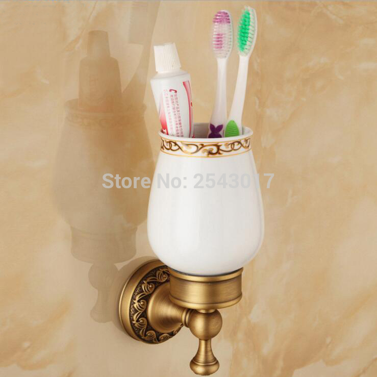 European Style Antique Brass Toothbrush Holder, Tumbler Holder Single Cup Holder Bathroom Accessories ZR2654