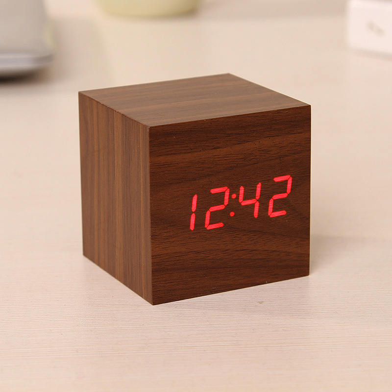 Mini Wood Sounds Control Clock New Modern Wood Digital LED Desk Alarm Clock Bedside Table Clock Calendar Table Decor