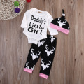 Newborn Toddler Infant Baby Girls Little Girl Long Sleeve Tops Romper Long Pants Hat Outfits Set Casual Clothes