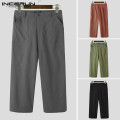 INCERUN Men Casual Pants Plaid Pockets Button Streetwear Leisure Wide Leg Trousers Baggy Joggers Straight Pantalones Hombre 7