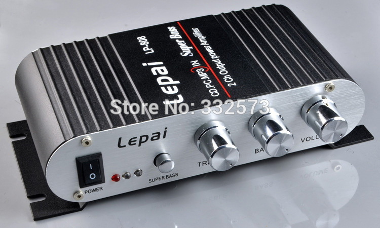 LP-808 mini HiFi Super Bass Car Amplifier for Mobile phone MP3 PC 20W X2 RMS home amplifier 12V