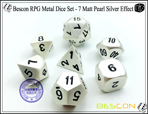 Bescon RPG Metal Dice Set - 7 Matt Pearl Silver Effect-2