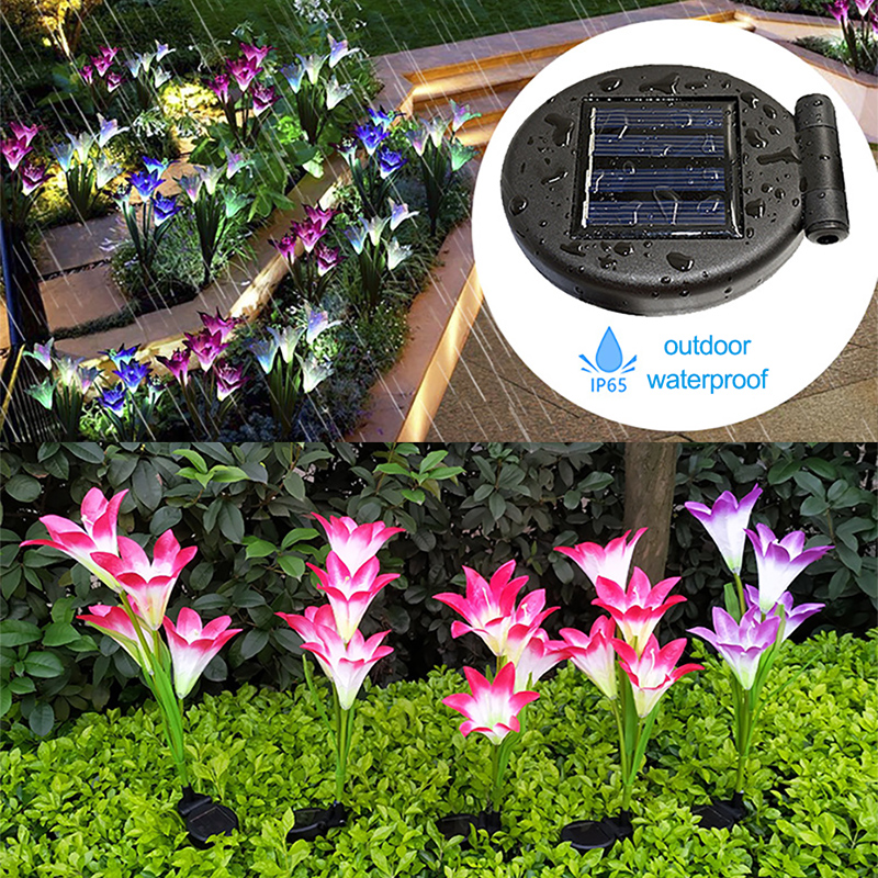 LED Solar Garden Light Outdoors Lily Flower Lamp Solar Energy Powered for Garden Decoration Outdoor Waterproof Street Path Light