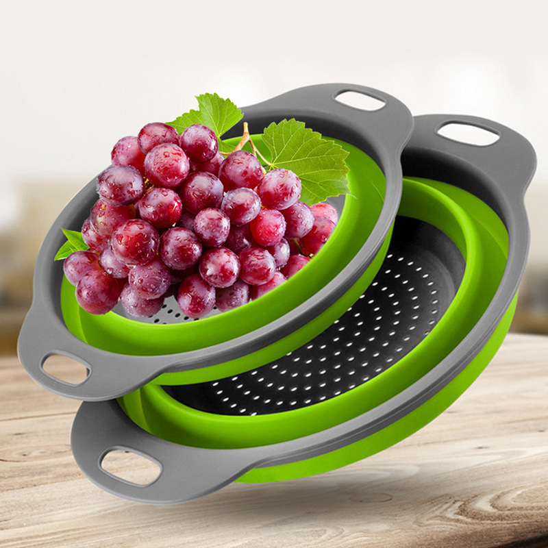 2 Pieces Collapsible Colanders Set Silicone Kitchen Fruit Vegetable Square Baskets Folding Strainers Kitchen Strainer Tools