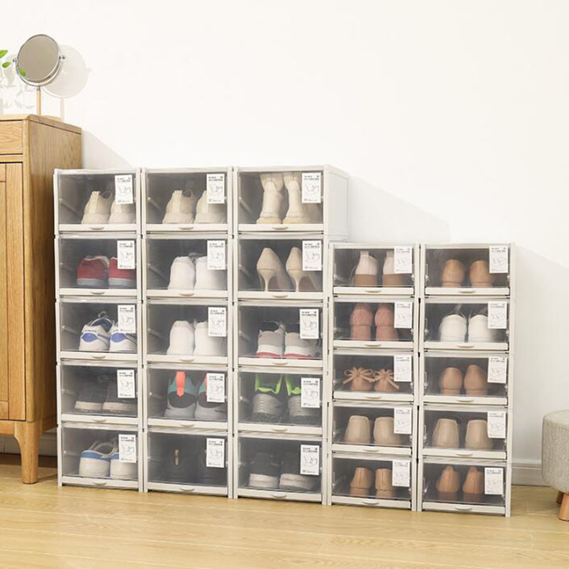 2pc/set Transparent Shoe Box Large Storage Shoe Boxes Dustproof Shoes Organizer Box Can Be Superimposed Combination Shoe Cabinet