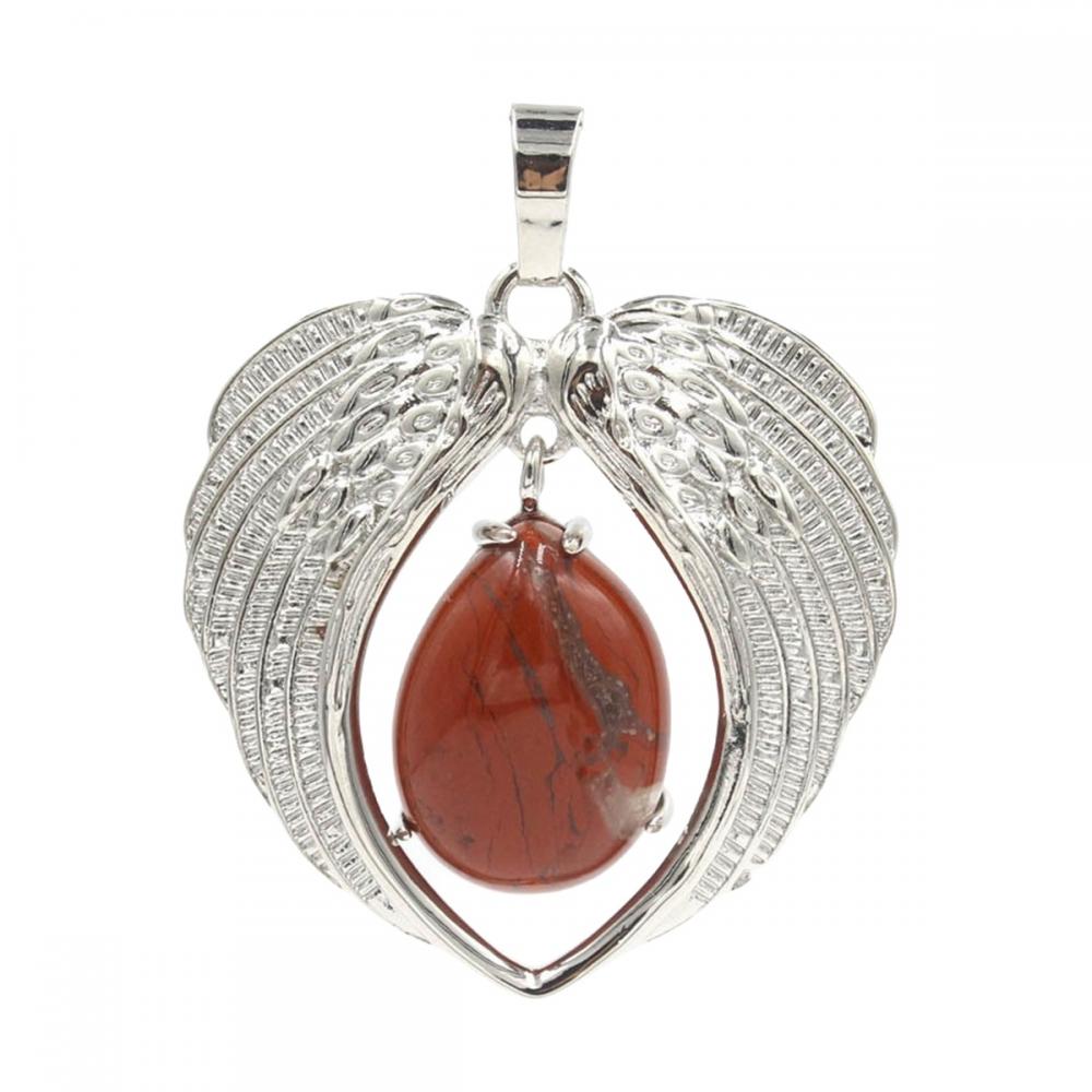 Gemstone Silver Alloy Wing Teardrop Gemstone Pendant Heart Shape Crystal Healing Reiki Wing Charm Pendant for DIY Jewelry making