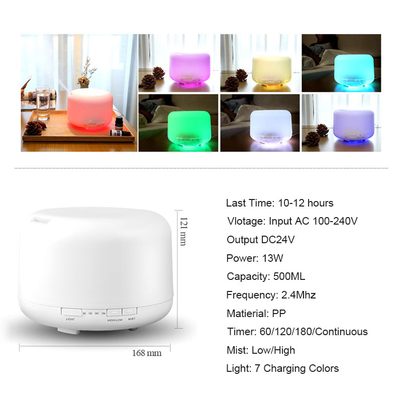 Home Office Essential Oil Diffuser 500ML Ultrasonic Air Humidifier Aroma Diffuser Timer Adjustable Mist Maker LED Night Light