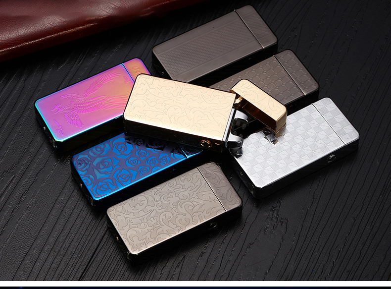 Plasma Lighter Free Laser Logo Flip up Lighter Usb Cigarette Lighter Windproof Double Arc Electronic Lighter For Smoking