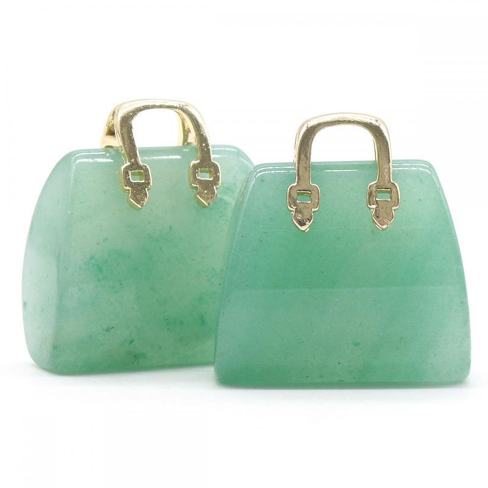 Gemstone Mini Handbag Gold Findings Natural Stone Crystal Hand Bag Pendants for DIY Jewelry Making (Approx 25x27x11mm)