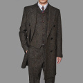 Long Style Mans Coffee Colorful Herringbone Vintage Vested Suits Prom Dresses Groom Wear 3pcs Peaky Blinder(Jacket+Vest+Pant)