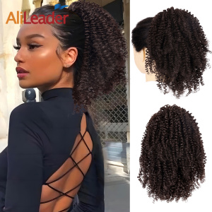 Alileader Top Grade 9.8inch Puff Kinky Curly Synthetic Short Drawstring Ponytail Extension for Women