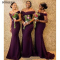 Grape Elastic Satin Mermaid Bridesmaid Dresses Saudi African Off The Shoulder Maid Of Honer Dress Back Zipper Wedding Guest Gown