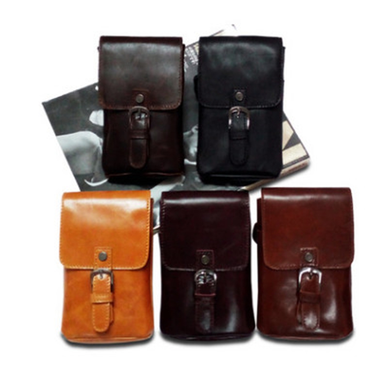 BiPtyDam Vintage Genuine Leather Men Waist Packs with High Quality Head Layer of Cowhide Mobile Phone Bags for Men Waist Bags