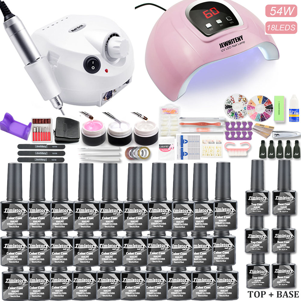 Manicure Set with UV Led Nail Lamp 120W Nail Set 30/20/10 Color UV Gel Nail Polish Kit Sets Tools Set with Nail Drill Machine