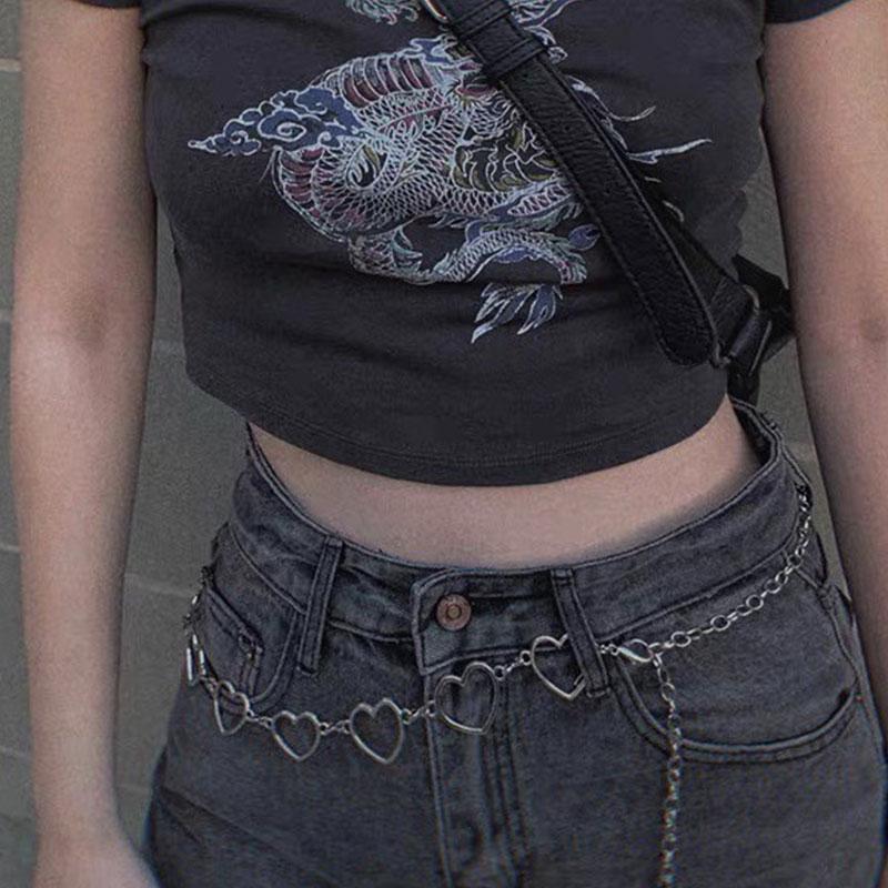 2020 Vinage Flash Drill Heart Waist Chain Belt Cute Silver Metal Belts For Women Punk Style Jeans Belt Girls Skirt Chain Belts