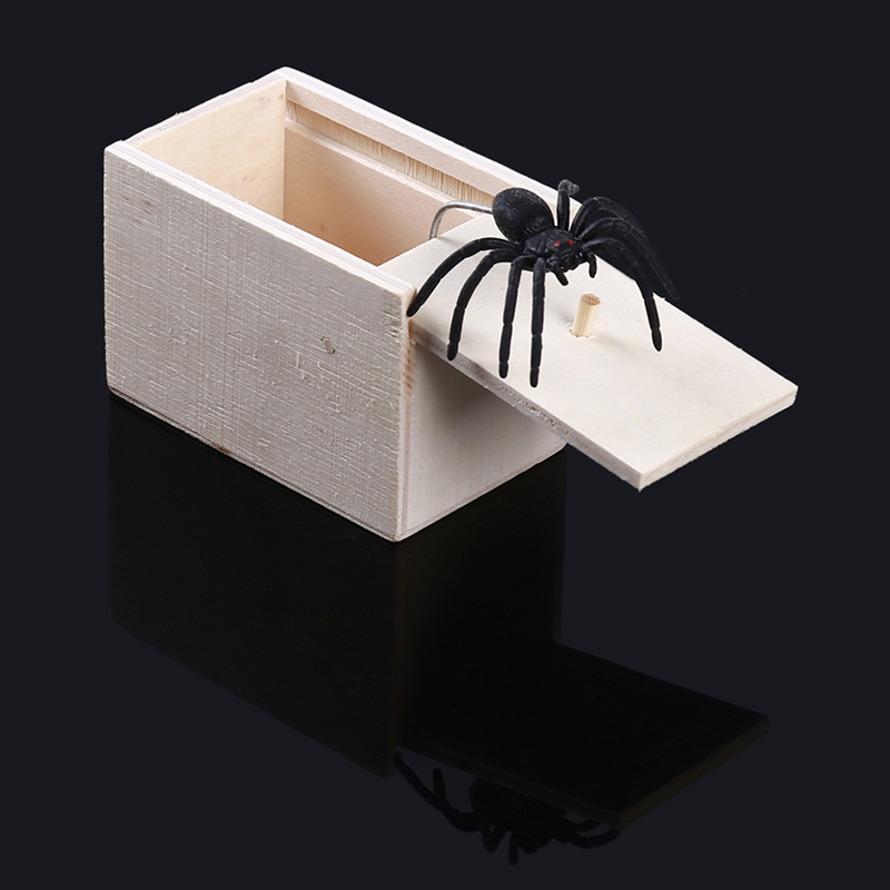 April Fool's Day Gift Wooden Prank Trick Practical Joke Home Office Scare Toy Box Gag Spider Kids Funny Gift