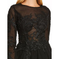 A Line Cocktail Dress Black Scoop Long Sleeves Tea Length Gown Cheap Lady Party Homecoming Formal Short Cocktail Dresses