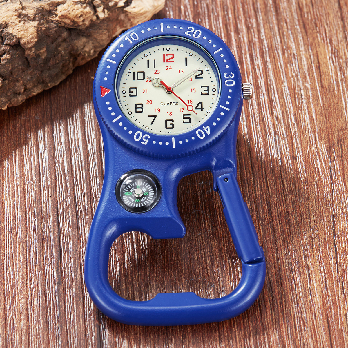 Multifunctional Clip-On Carabiner Pocket Watch Nurse Watch Compass Bottle Opener for Doctors Chefs Luminous Outdoor Sport Clock
