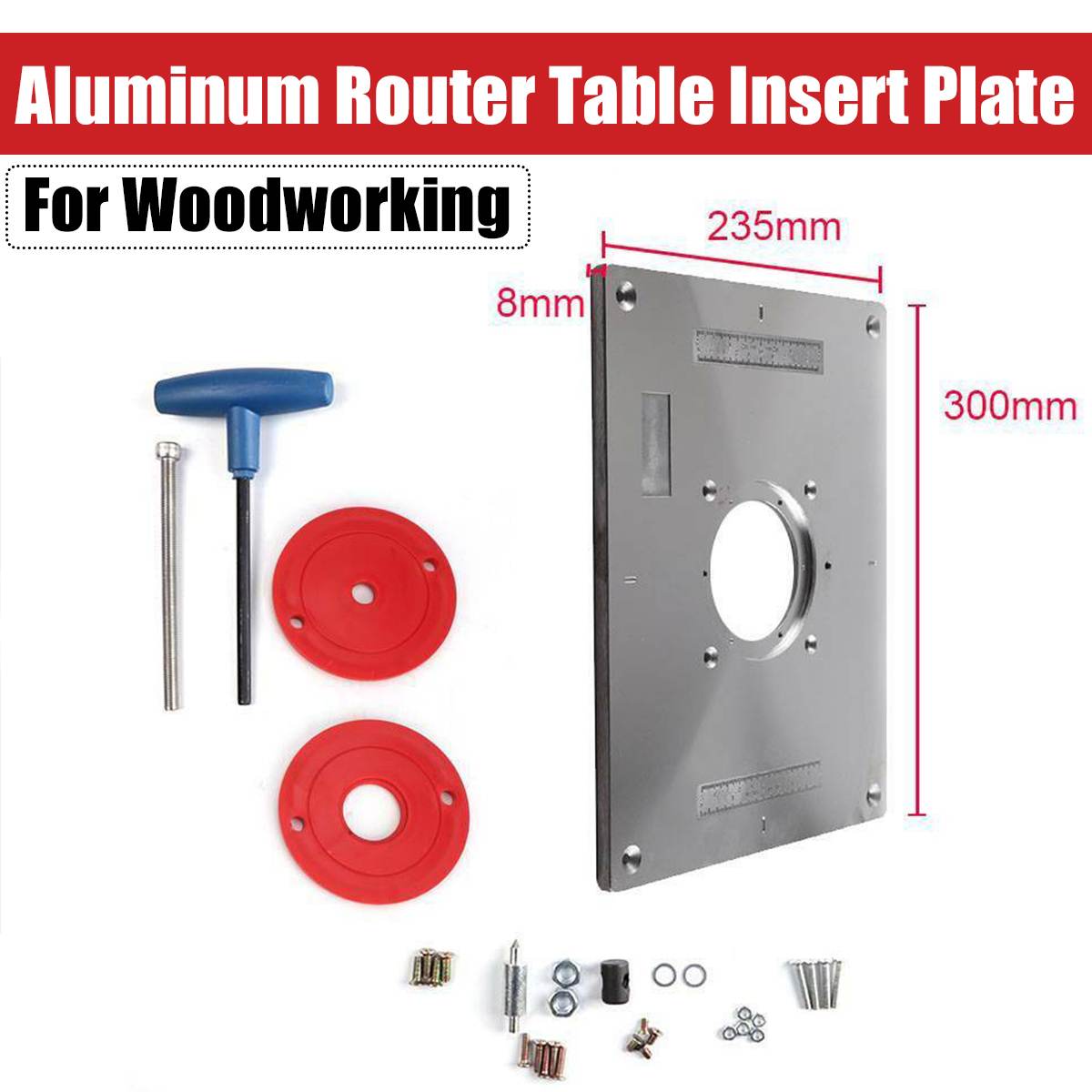 Router Table Plate Aluminium Alloy Router Table Insert Plate + 2 Rings Screws for Woodworking Benches