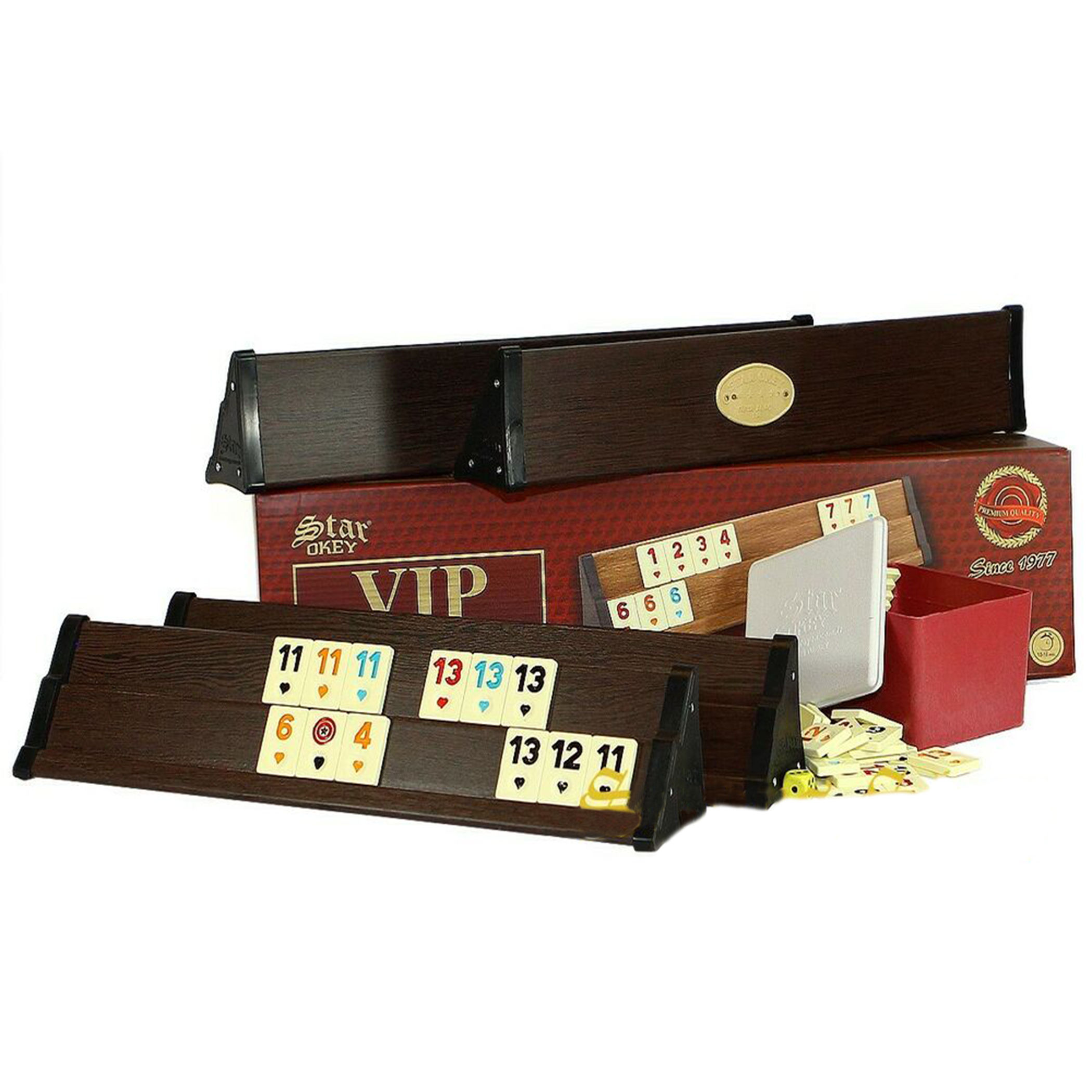Star Wooden VIP Rummy Set, Premium Rummy Set with Wooden Cues, Melamine Tiles Classic Board Game Fit for 2-4 People, Family Game