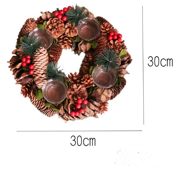 Christmas Candle Holders Pine Cone Berries Woodland Rustic Xmas Decor Table Centerpiece Christmas Wreath with Four CandleHolder