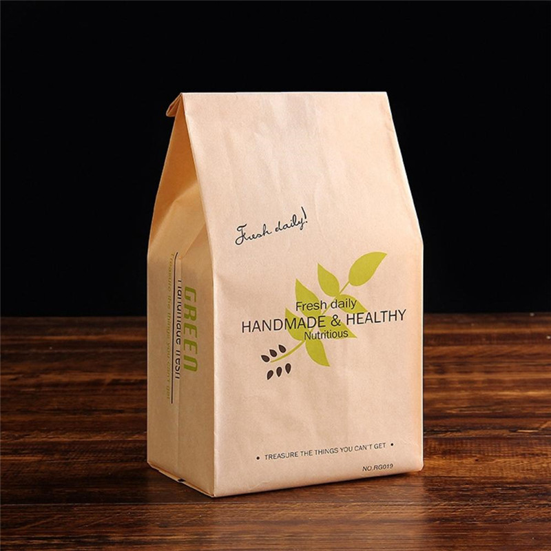 10 Pcs kraft Paper Bags For Cookie Bread Packing Leaf Pattern Laminating Oil Proof Food Toast Bread Bag Kitchen Accessories