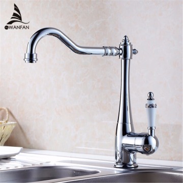 Kitchen Faucets Single Holder Single Hole Kitchen Sink Faucet Swivel Spout Ceramic Handle Chrome Brass Mixer Water Taps HJ-7801