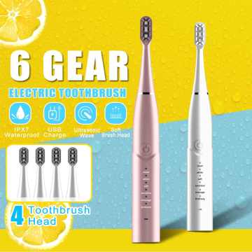 IPX7 Waterproof Sonics Electric Toothbrush Adult Timer Brush 6 Mode USB Charger Rechargeable Tooth Brushes Replacement Heads Set