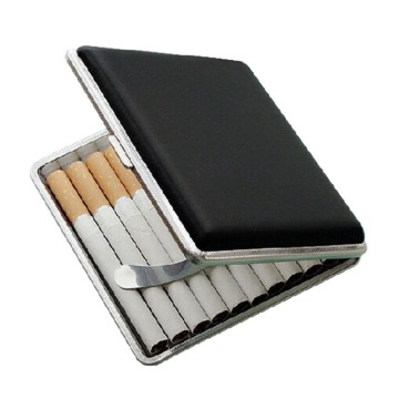 1PCS High Quality Metal Frame Black Faux Leather Cigarette Storage Case Box Container for Lighter