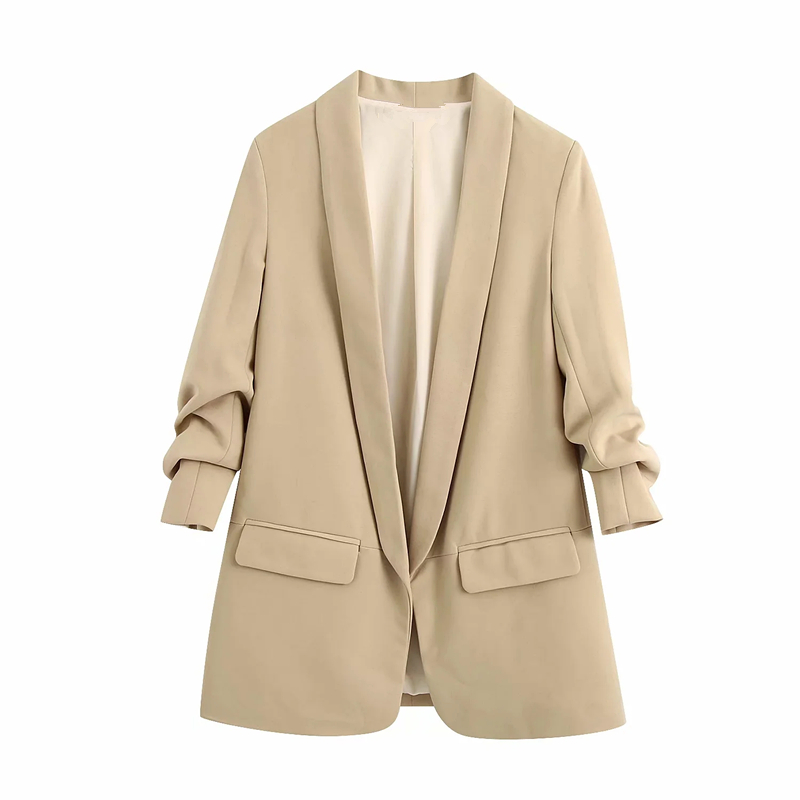 Withered england simple office lady solid shawl collar roll up sleeve blazer women blazer mujer 2020 women blazers and jackets