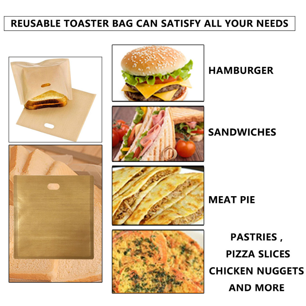 Hot Selling Reusable Toaster Bag Non Stick Bread Bag Sandwich Bags Coated Fiberglass Toast Microwave Heating Pastry Tools