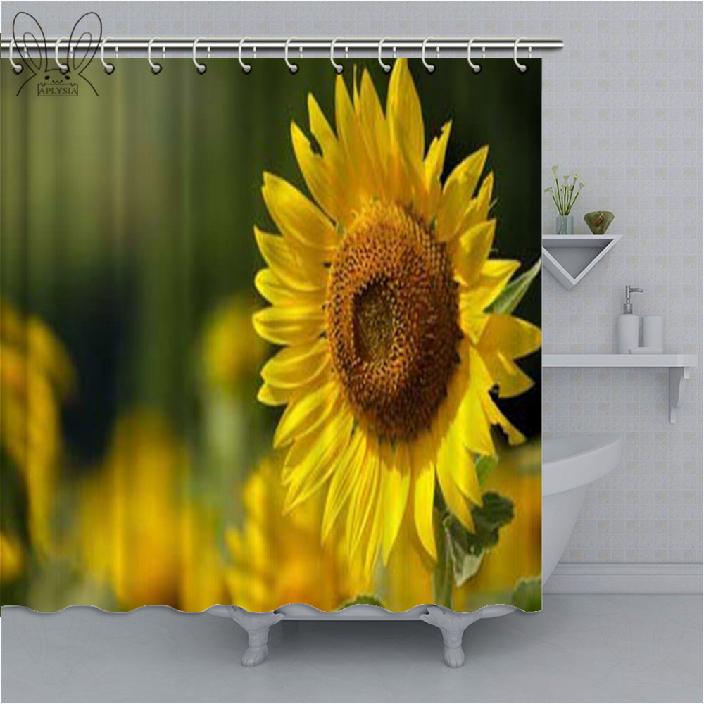Yellow Country View Bathroom Curtain Sunflower Printed Shower Curtain Polyester Fabric Bathtub Curtain Bathroom Shower Sets