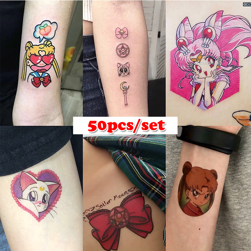 50pcs Sailor Moon Tattoo Stickers Waterproof Water Transfer Tattoo Cosplay Costume Props