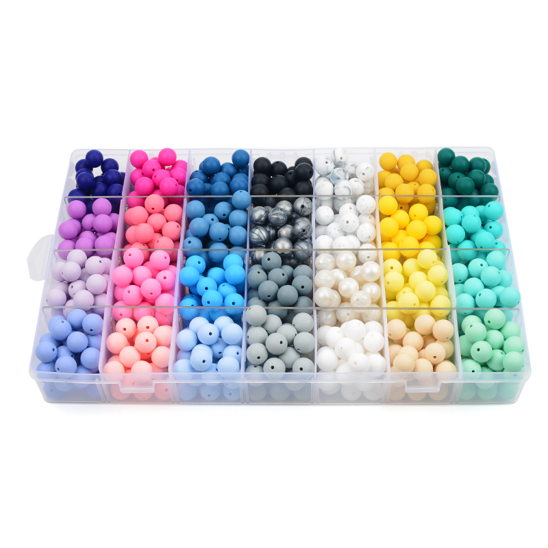 LOFCA 500pcs 9mm/12mm/15mm Silicone beads Teether Beads BPA Free Food Grade Baby Teether DIY Chewable Colorful Teething