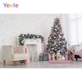 Christmas Backdrop Fireplace Light Tree Window Curtain White Wall Living Room Vinyl Photography Background For Photo Studio