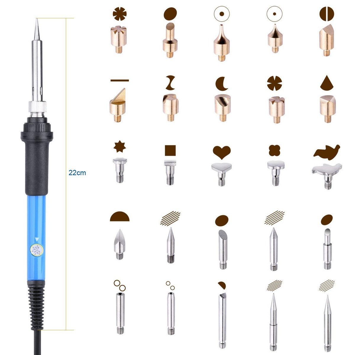 60W 220V 28Pcs Electric Soldering Iron Temp Adjust Wood Embossing Burning Carving Pyrography Engrave Cautery Tool Kit Solder Tip