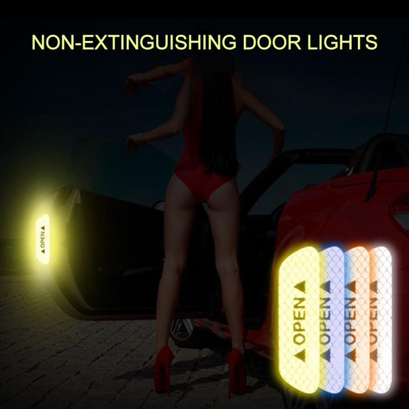 4Pcs Car OPEN Reflective Tape Reflective Strips Waterproof Auto Warning Stickers Night Driving Safety Lighting Luminous Tapes