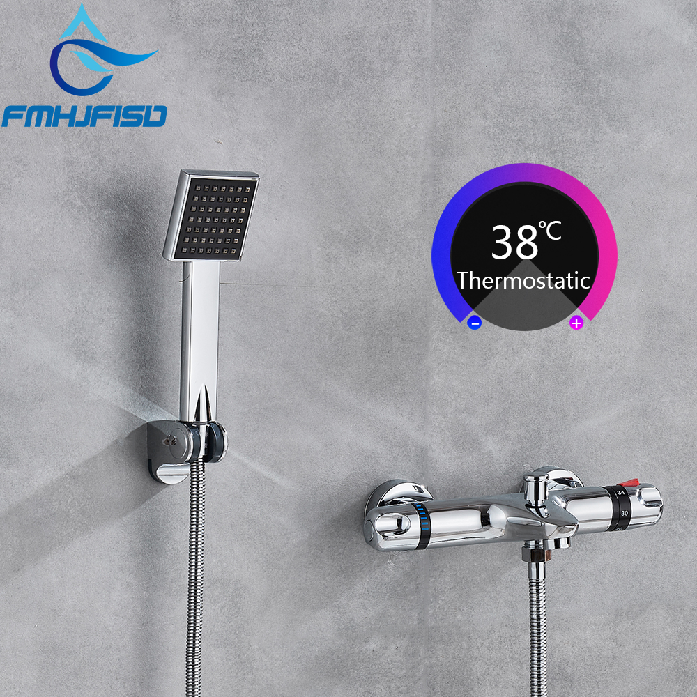 fmhjfisd Thermostatic Bath Shower Faucet Chrome Wall Mounted Bathroom Faucet Outdoor Shower Faucet