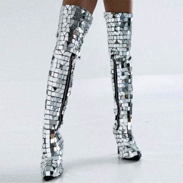 silver/Gold long boot cover Stage Dance Singer Performance Evening NightClub Dance Wear Singer Costumes Mirror lens boot cover