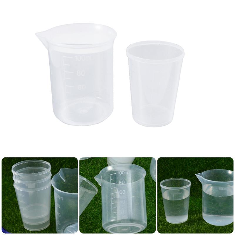 10pcs 100 ml 50ml Measuring Cups Mask Measuring Cup Set Polypropylene Beake Beaker PP Graduated Glass Plastics Laboratory Ware W