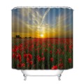 LB Sunset Waterproof Red Poppy Flower Shower Curtain And Bath Mat Set Liner Polyester Bathroom Curtains Fabric for Bathtub Decor